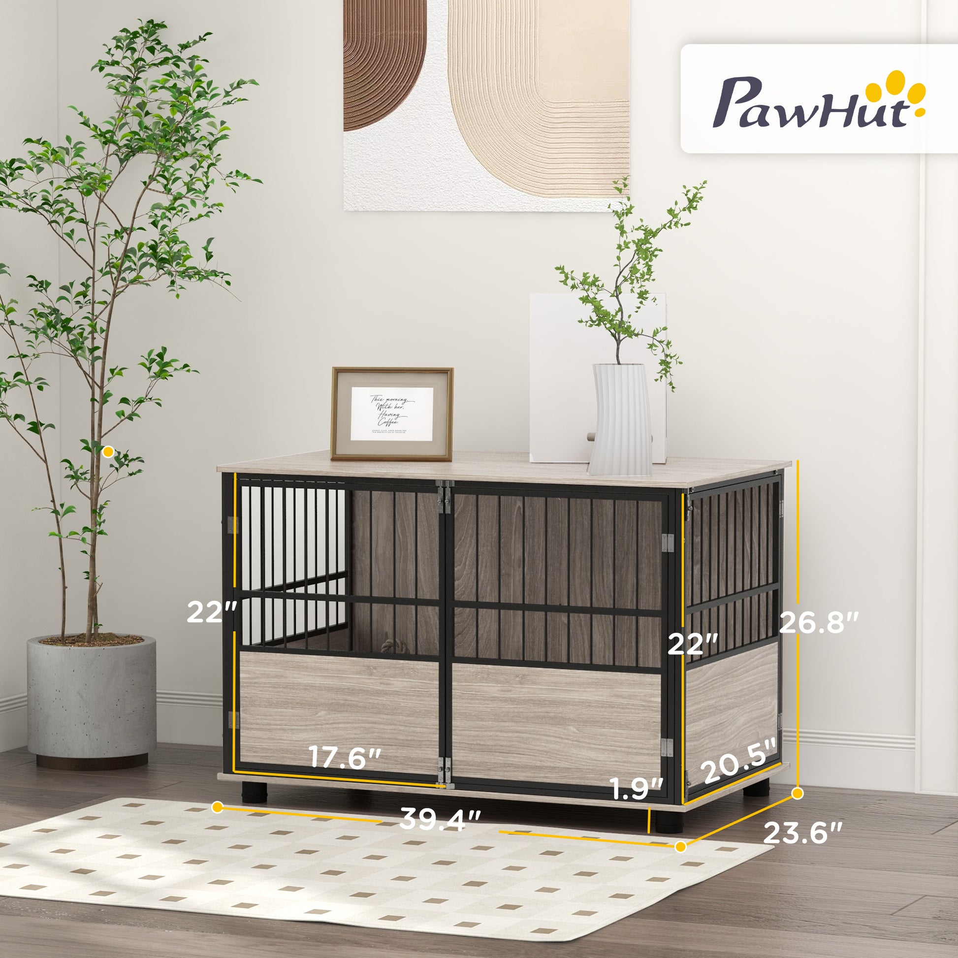 Pawhut 39.5" Dog Crate Furniture End Table, Wooden Dog Kennel Indoor Pet House With 3 Doors, For Small To Large Dogs Brown Particle Board