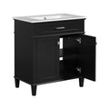 30 Inch Bathroom Vanity With Ceramic Basin, Soft Close Door And Adjustable Shelves Black Bathroom Solid Wood Mdf