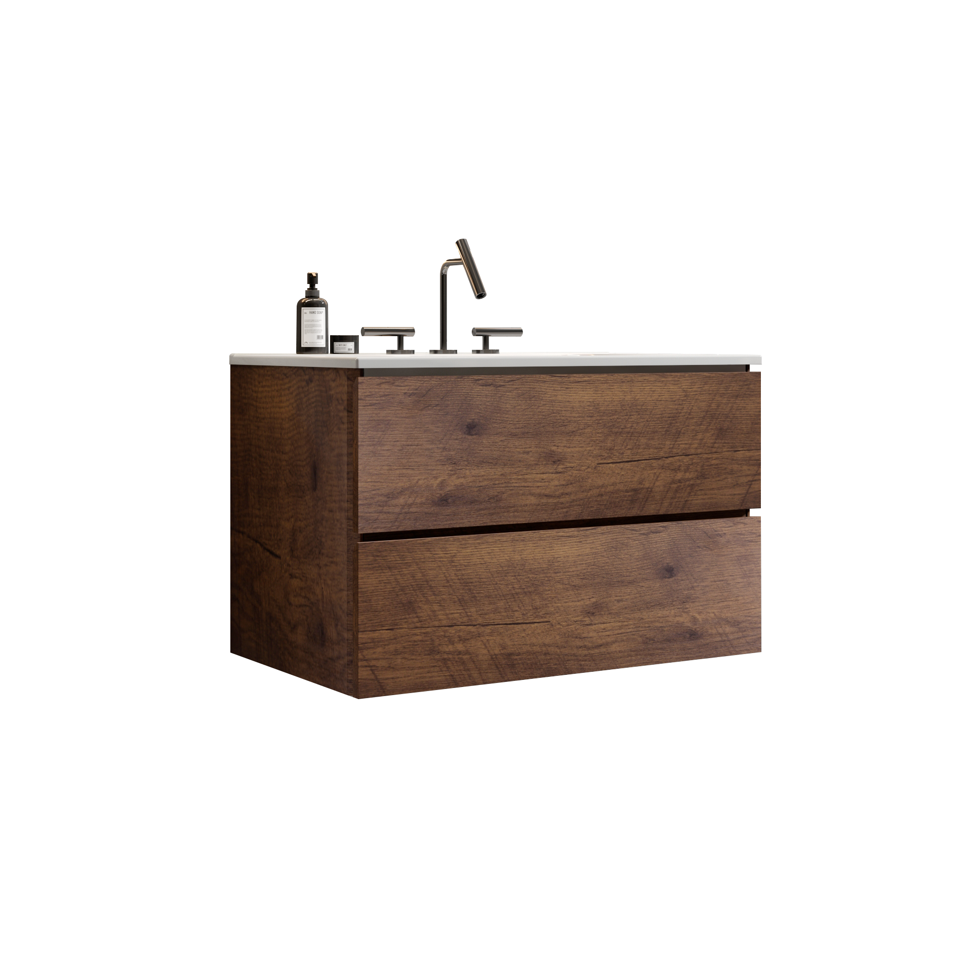 Wall Mount 30" Walnut Bathroom Vanity With Ceramic Sink With Three Faucet Holes, Large Storage Floating Bathroom Vanity For Modern Bathroom, One Piece Sink Basin Without Drain, Pre Assembled Walnut Bathroom Modern Ceramic Mdf