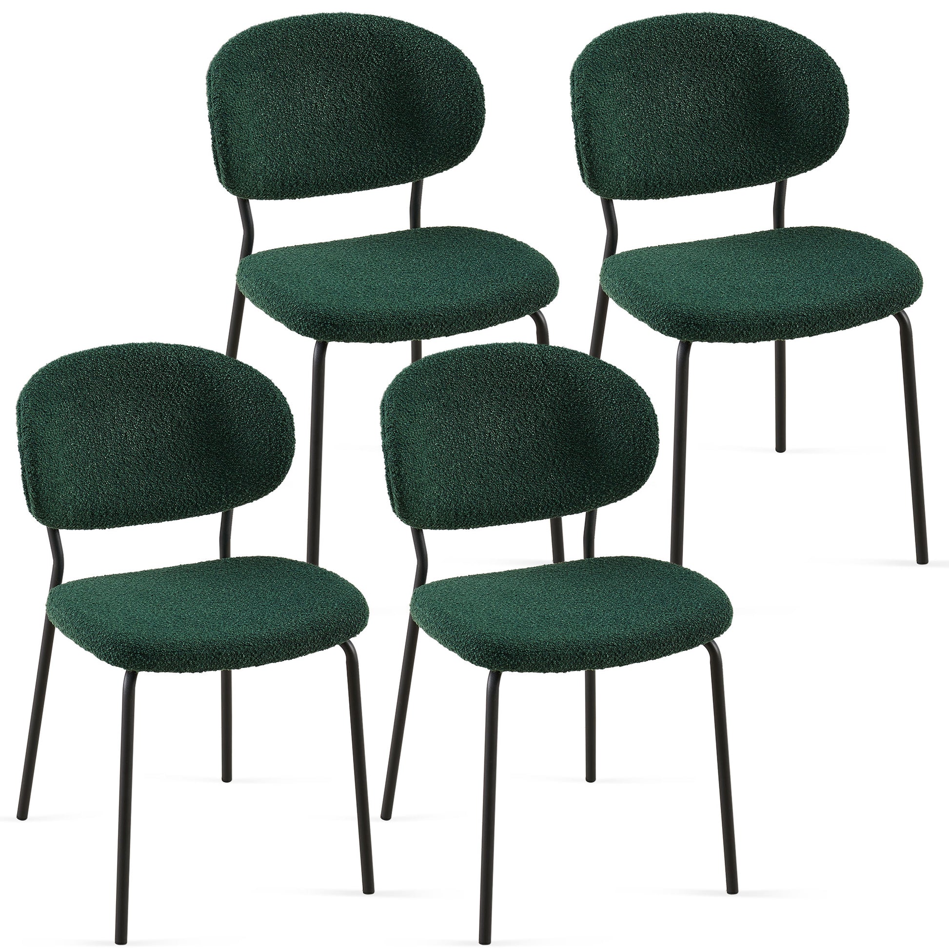 Dark Green Boucle Fabric Dining Chairs Set Of 4,Modern Dining Room Chairs With Black Metal Legs, Armless Kitchen Chair For Dining Room, Living Room Metal Plaid Dark Green Dining Room Powder Coated Foam Dry Clean Modern Dining Chairs Solid Back Foam