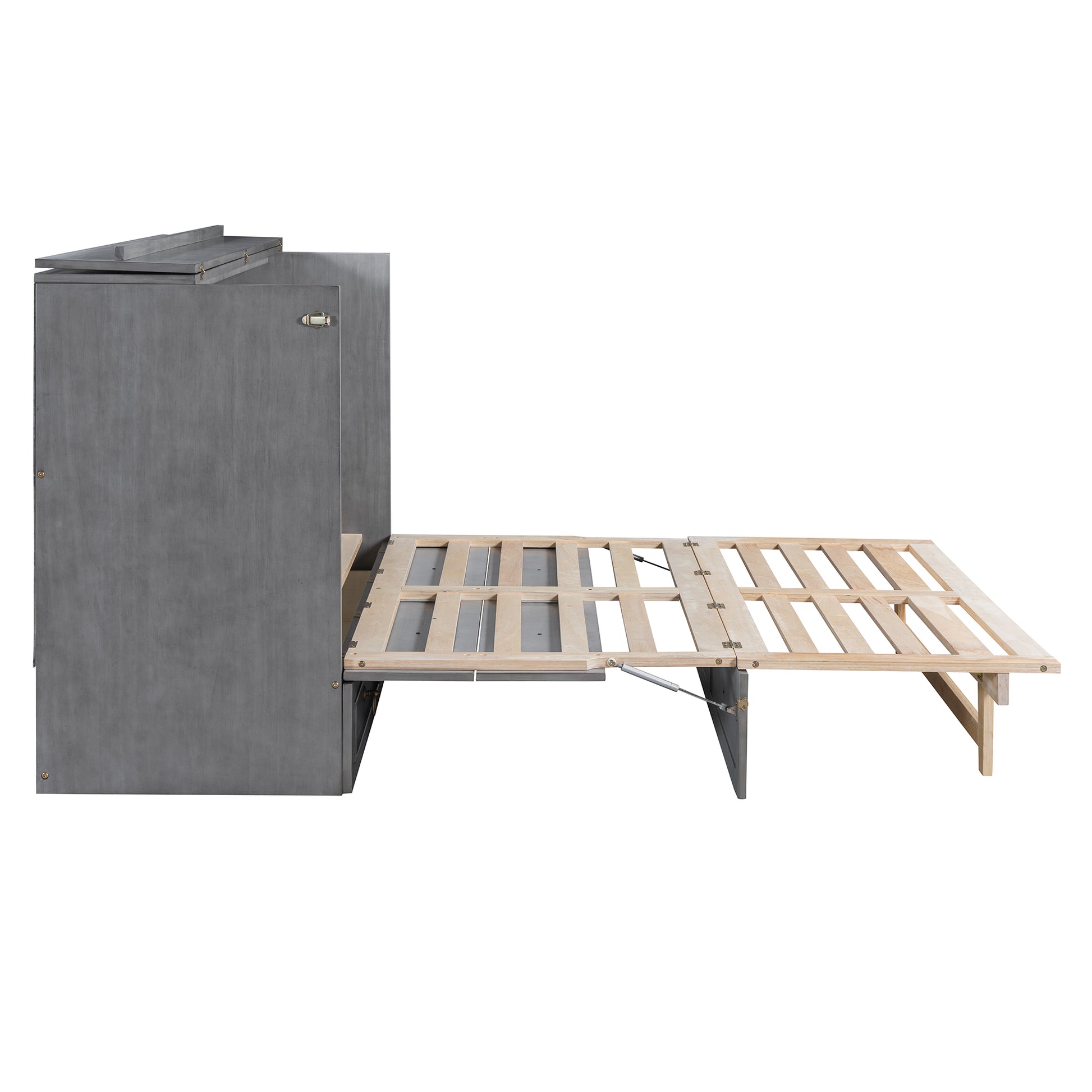 Queen Murphy Bed With Large Drawers,Gray Queen Gray Plywood