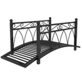 Outsunny 3.3' Metal Arch Zen Garden Bridge With Safety Siderails, Decorative Footbridge, Delicate Scrollwork & Corner Spheres For Stream, Fish Pond, Black Black Steel