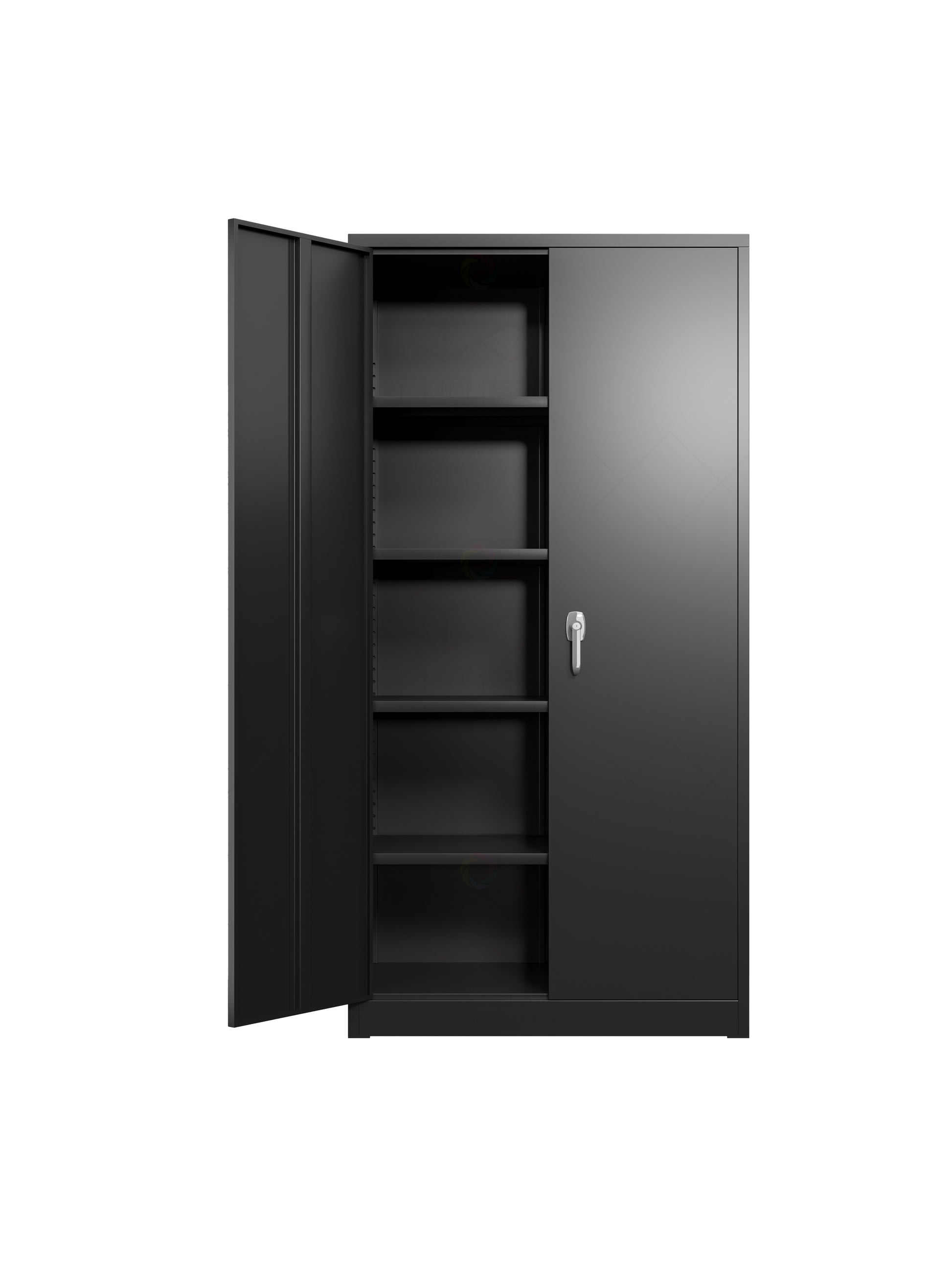 71'' Black Tool Steel Locking Cabinet With Doors And 4 Shelves Filing Cabinets 3 4 Shelves Powder Coated Black Office Adjustable Shelves Metal Metal