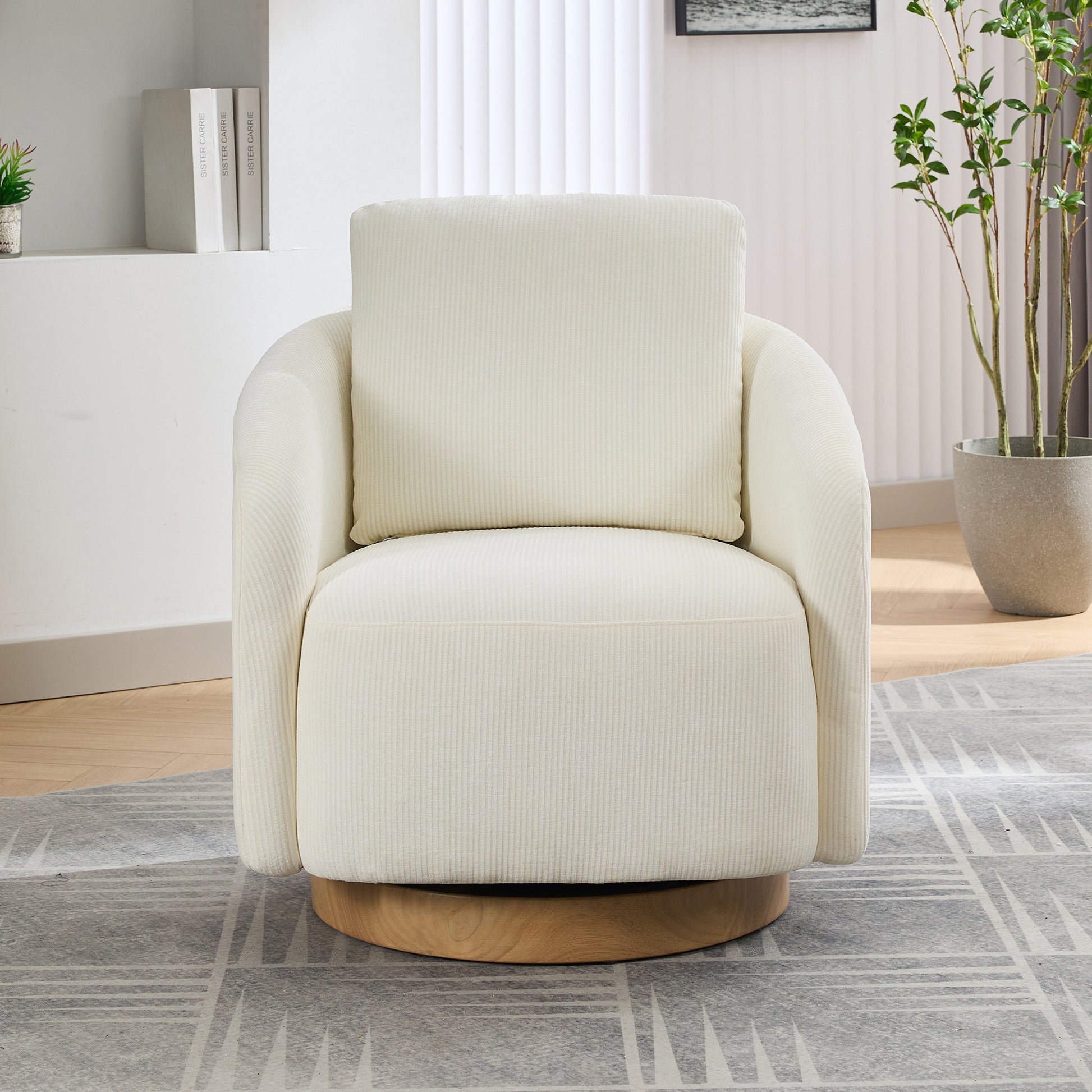 30.3"W Swivel Accent Barrel Chair And Comfy Round Accent Single Sofa Chair, 360 Degree Club Chair, Lounge Armchair For Living Room Bedroom Nursery.Ivory Ivory Chenille
