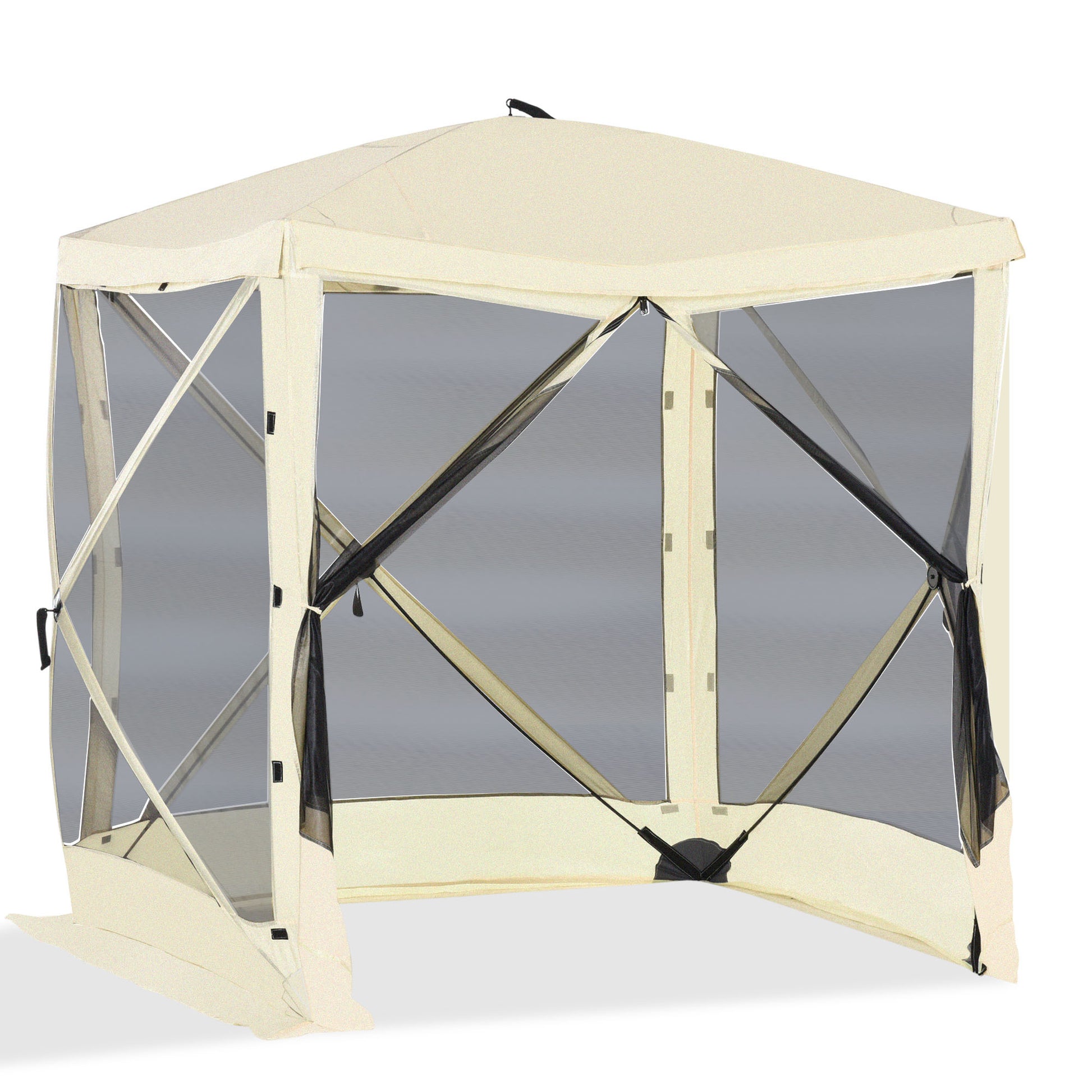 Outsunny Pop Up Camping Canopy Gazebo Screen Shelter Tent With Single Person Easy Set Up, Ventilating Mesh, Portable Carry Bag For Outdoor Camping Party Event, 7X7Ft, Beige Beige Polyester