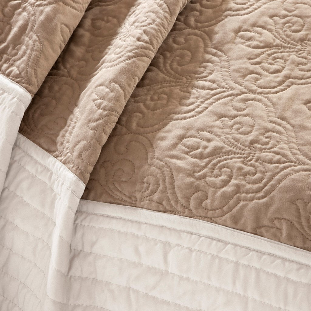 7 Piece Quilt Set With Euro Shams And Throw Pillows Beige Full Queen Full Beige Cotton