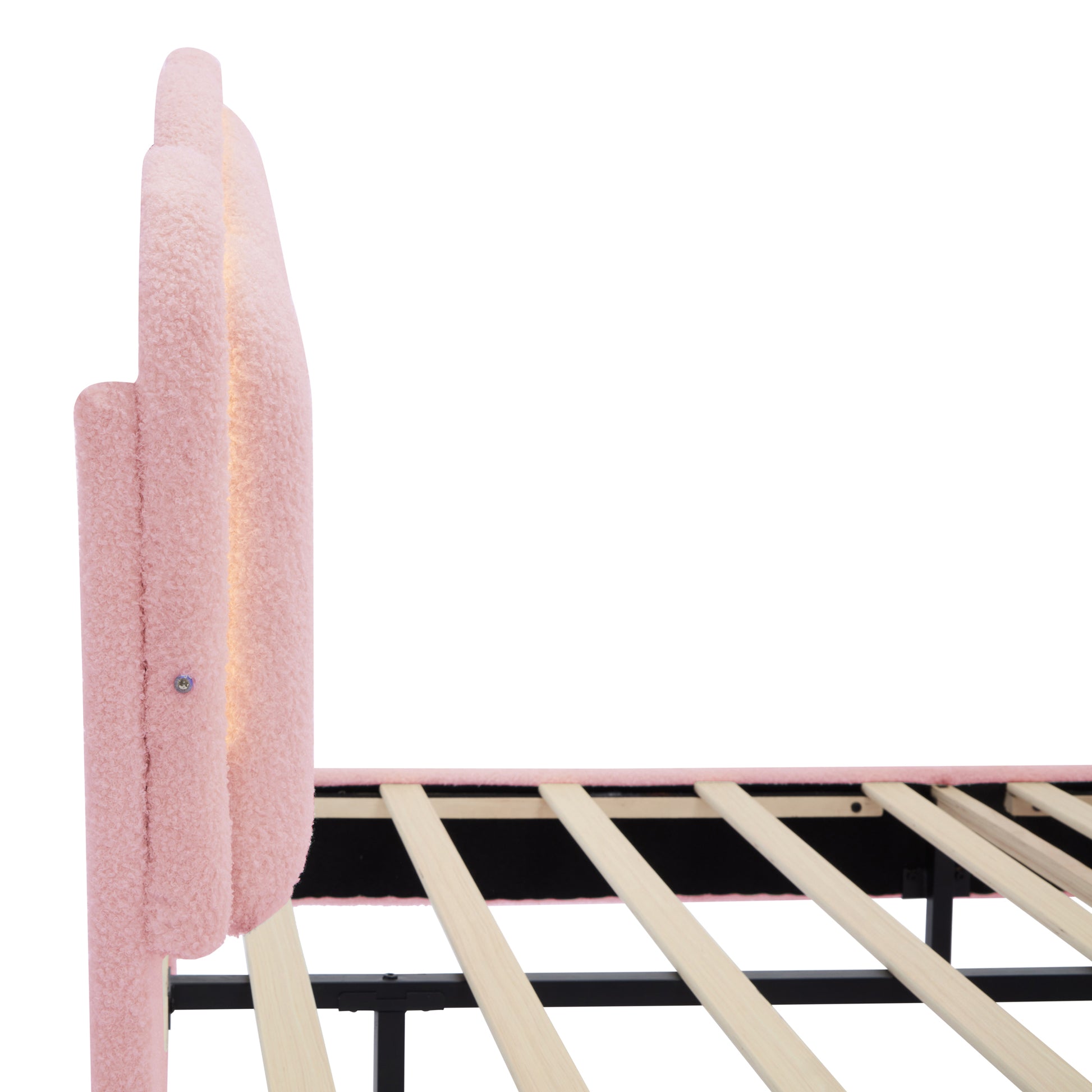 2 Pieces Bedroom Sets Full Size Flower Shaped Upholstered Led Platform Bed With Storage Ottoman Sherpa Fabric, Pink Full Pink 2 Piece Set Wood