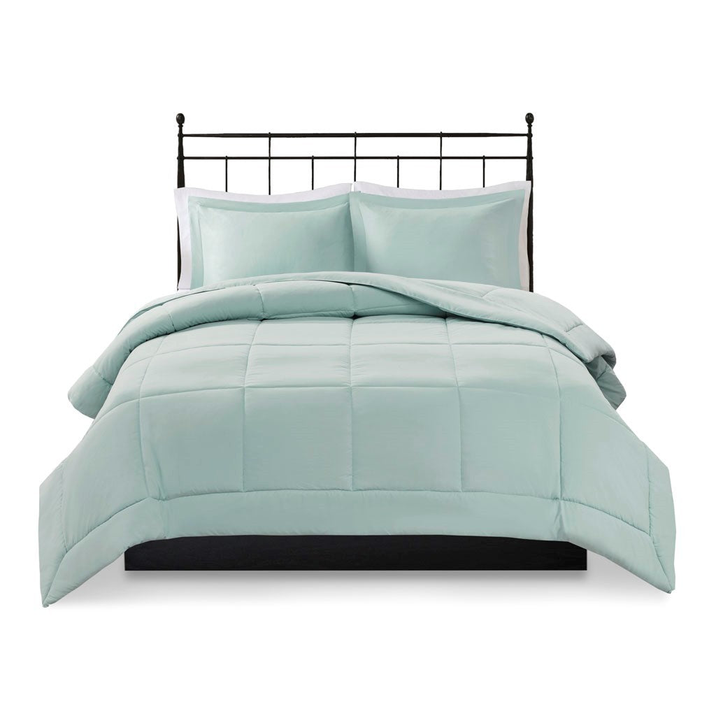 Microcell Down Alternative Comforter Mini Set Queen Blue Microfiber