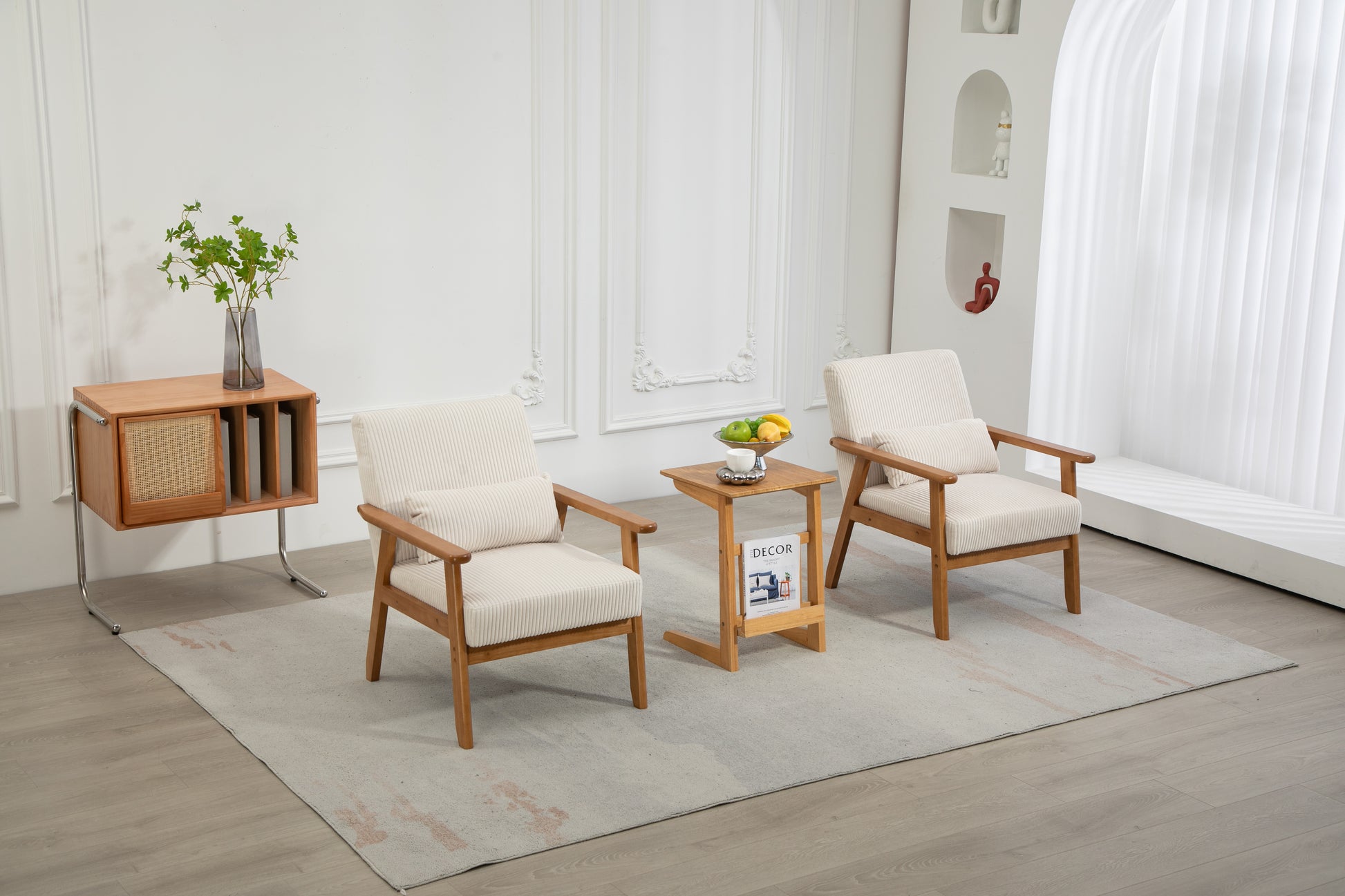 Leisure Chair With Solid Wood Armrest And Feet, Leisure Chair, Wood Frame, Velvet, Solid Rubber Wood Legs, Mid Century Modern Accent Chair, For Living Room Bedroom Studio Chair,Two Packs Beige Corduroy