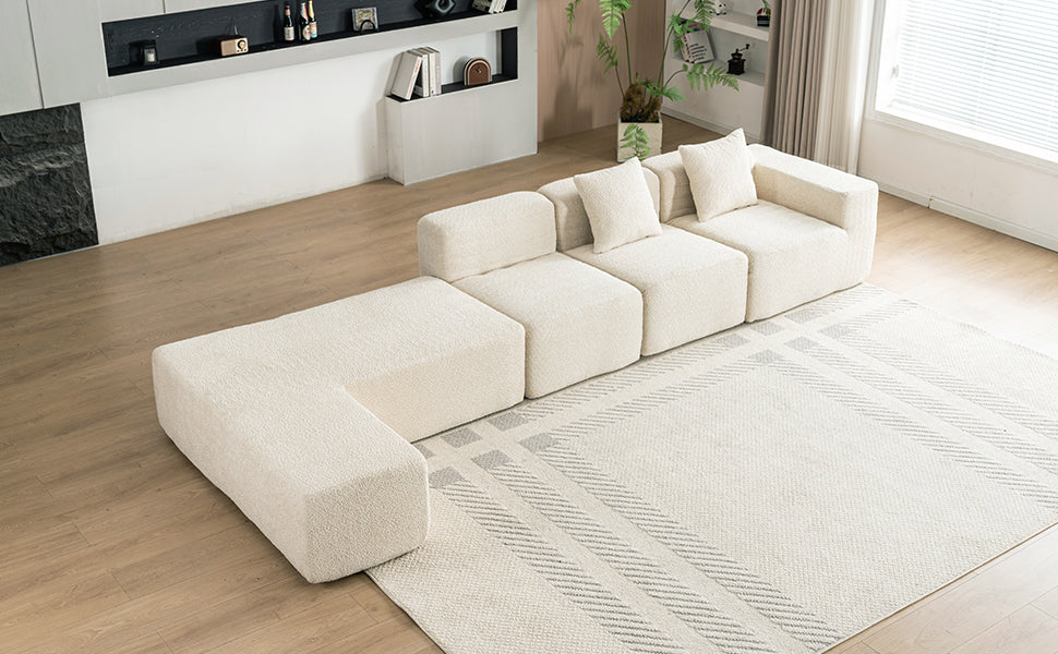 116.5" Sectional Sofa Full Compressed Sofa Couch Free Combined Sofa For Living Room, Beige Beige Foam Polyester 4 Seat