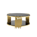 Double Layer Black Tempered Glass Top Stainless Steel Round Coffee Table For Living Room Gold Black Contemporary Round Shelves Coffee & End Tables Polished Stainless Steel
