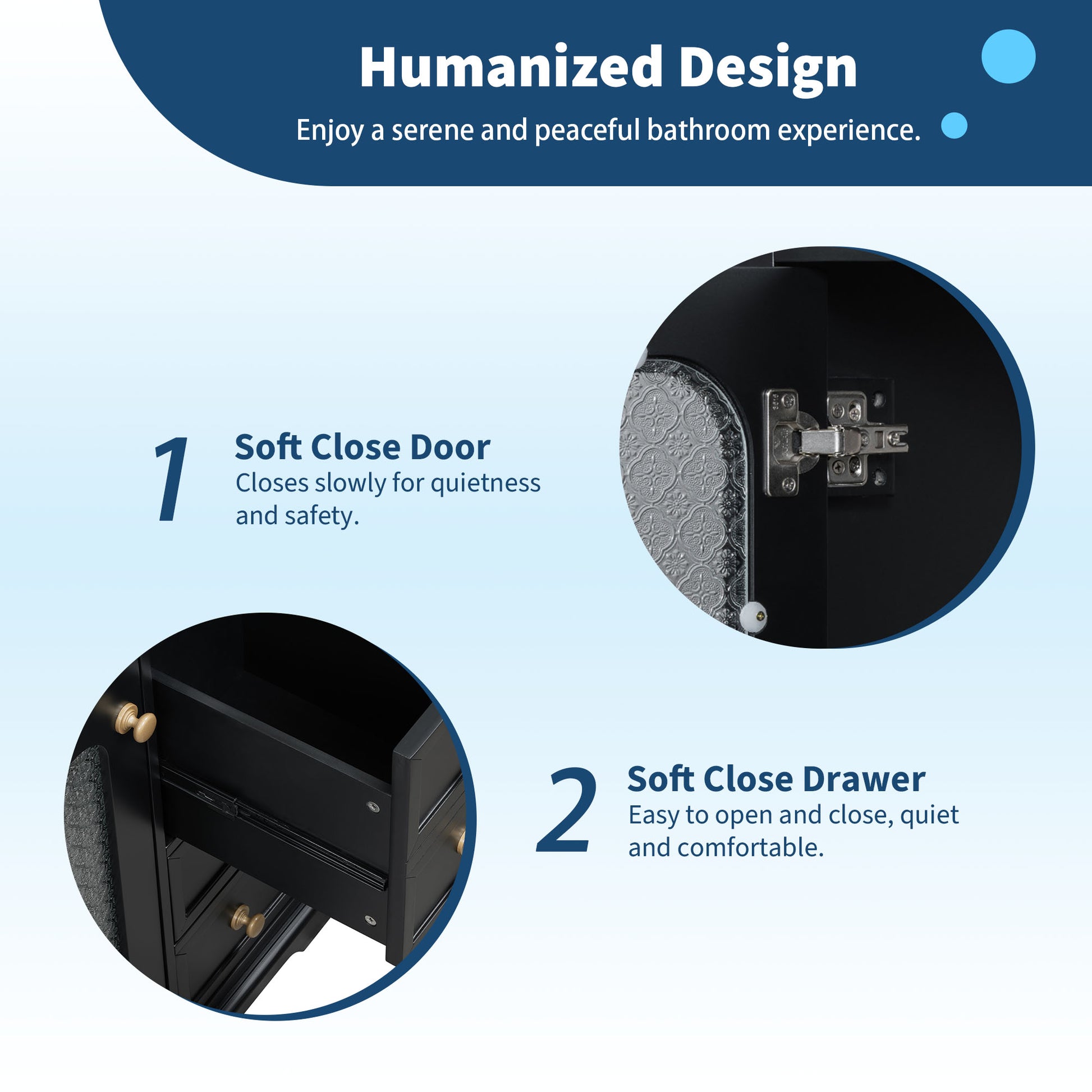 30 Inch Bathroom Vanity With A Soft Close Glass Door, Adjustable Shelves, And Three Drawers Black Bathroom Solid Wood Mdf Glass