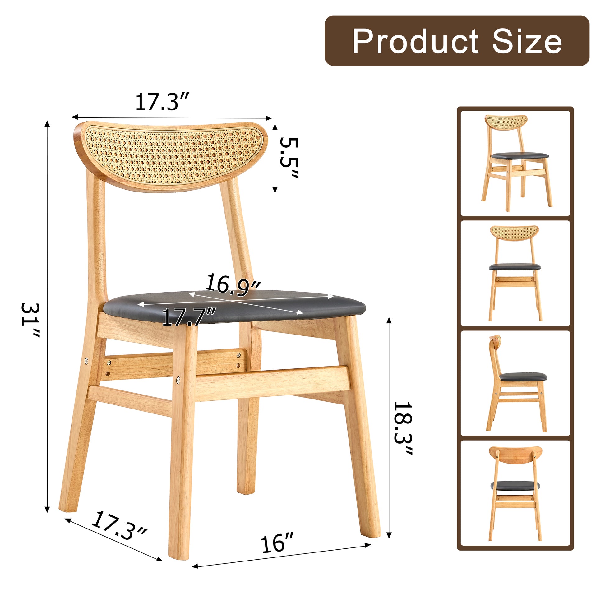 The Stylish And Durable Solid Wood Dining Chair, Small Curved Back, Pu Cushion, And Beautiful Shape Match Perfectly With Any Room And Everyday Use Wood Set Of 2 Rubber Wood