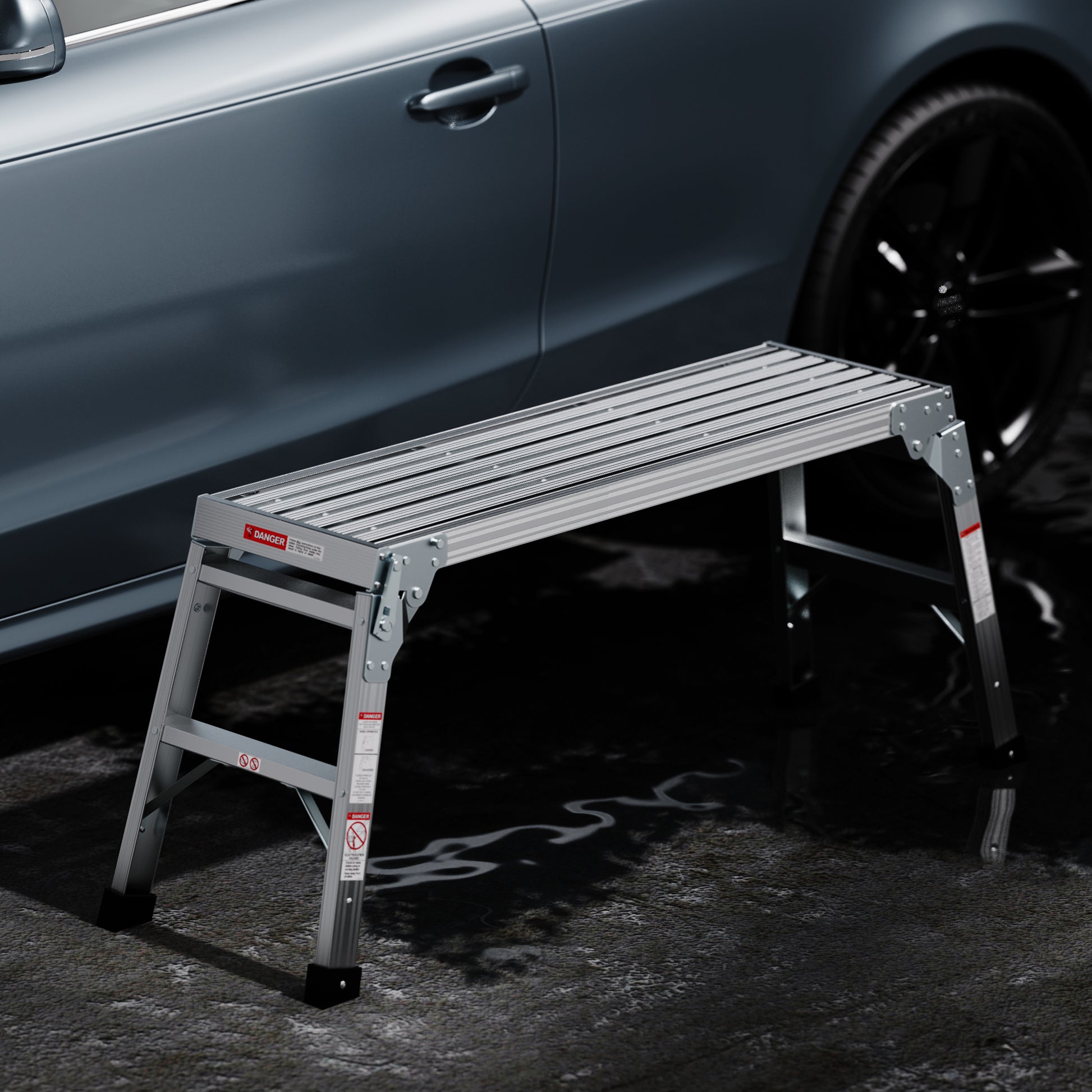 Work Platform Aluminum Portable Bench Folding Ladder Ansi Capacity 225 Lbs 40" Grey Aluminium Alloy