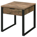Weathered Oak And Black End Table With 1 Drawer Black Brown Primary Living Space Industrial Drawers Rectangular Wood Metal Sled