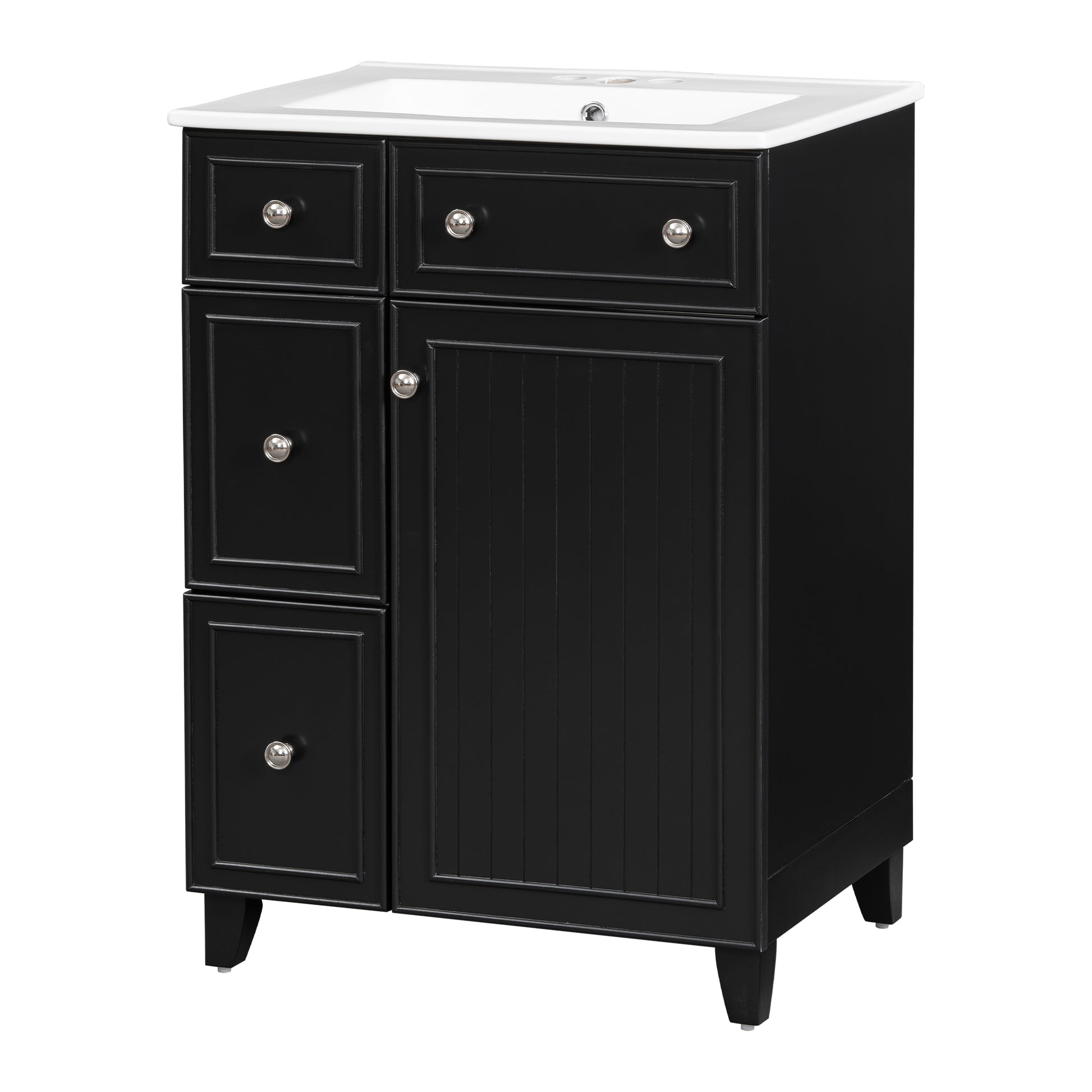 24 Inch Bathroom Vanity Cabinet With Ceramic Sink, 2 Drawers, 1 Door Black Bathroom Solid Wood Mdf