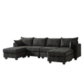 113.5'' Modular Sectiona Corduroy Sofa, Sectional Couches For Living Room U Shaped Sectional Couch With Storage Ottoman, 6 Seats Convertible Sectionals With Chaise Black Corduroy 6 Seat