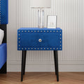 Modern Nightstands Set Of 2 With Drawer And Crystal Handle, Elegant Rivet Velvet Design Bedside Table For Bedroom, Blue Blue 1 Drawer Bedside Cabinet Mdf