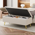 Modern Corduroy Upholstered Ottoman With Metal Legs, Storage Bench For Bedroom,Living Room,Beige Beige Polyester Solid Wood Mdf