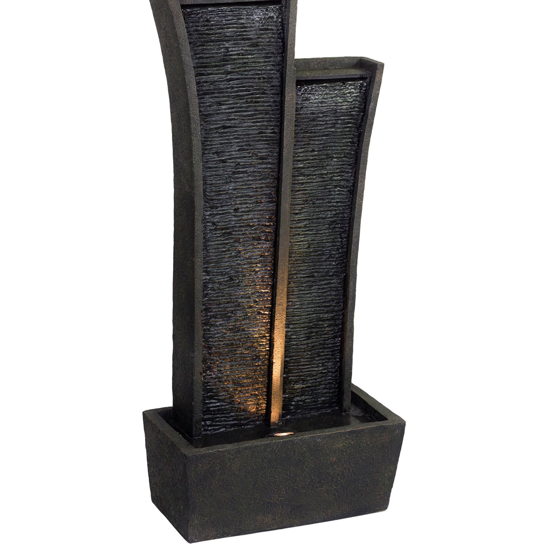 41.5" Tall Polyresin Indoor Outdoor Fountain With Led Light, Tower Design Grey Polyresin