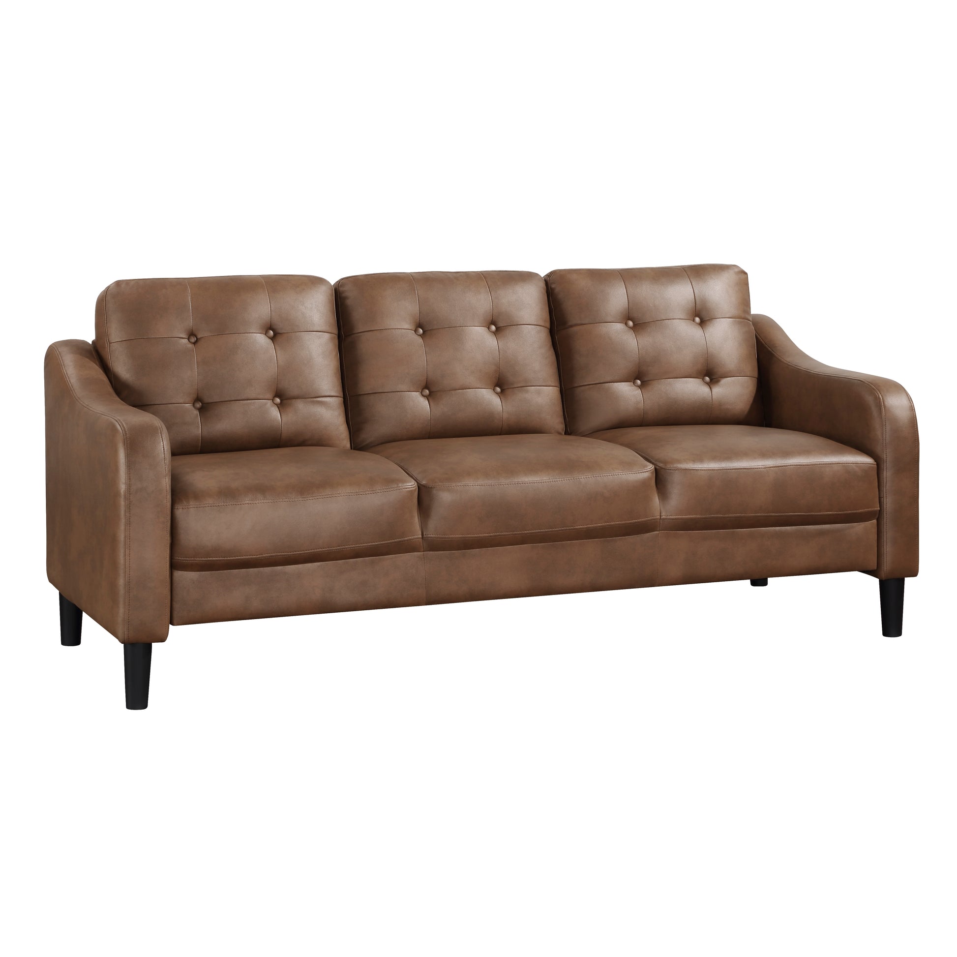 Brown Polished Microfiber Upholstered 1Pc Sofa Button Tufted Contoured Arms Solid Wood Frame Couch Casual Living Room Furniture Brown Microfiber Wood Primary Living Space Traditional,Transitional Solid Wood 3 Seat