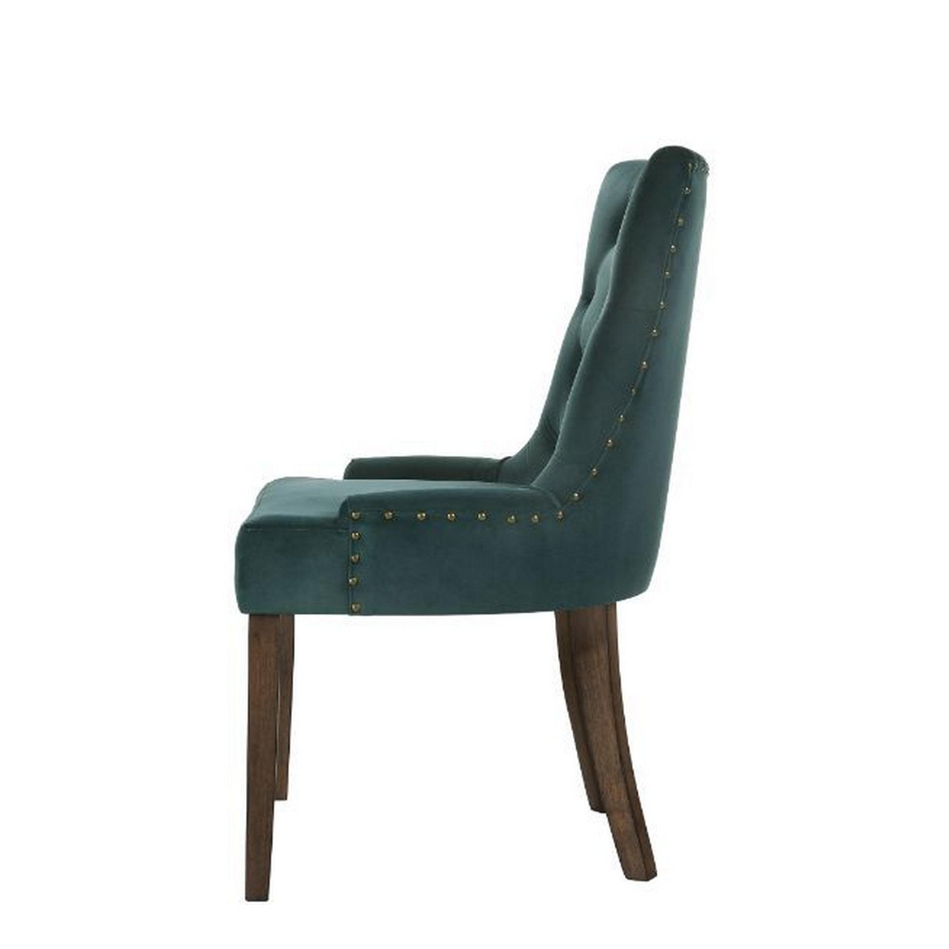 Esme 24 Inch Solid Wood Dining Chair, Velvet, Tufted, Set Of 2, Green Brown Green Wood Fabric