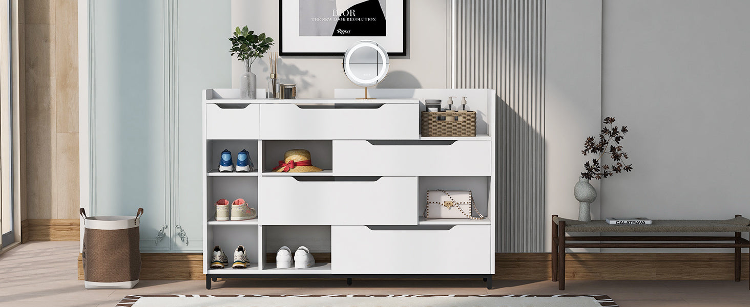 Shoe Storage Cabinet For Entryway With Drawers And Shelves, Modern Shoe Organizer Cabinet, Free Standing Shoe Rack For Hallway, Living Room White Mdf