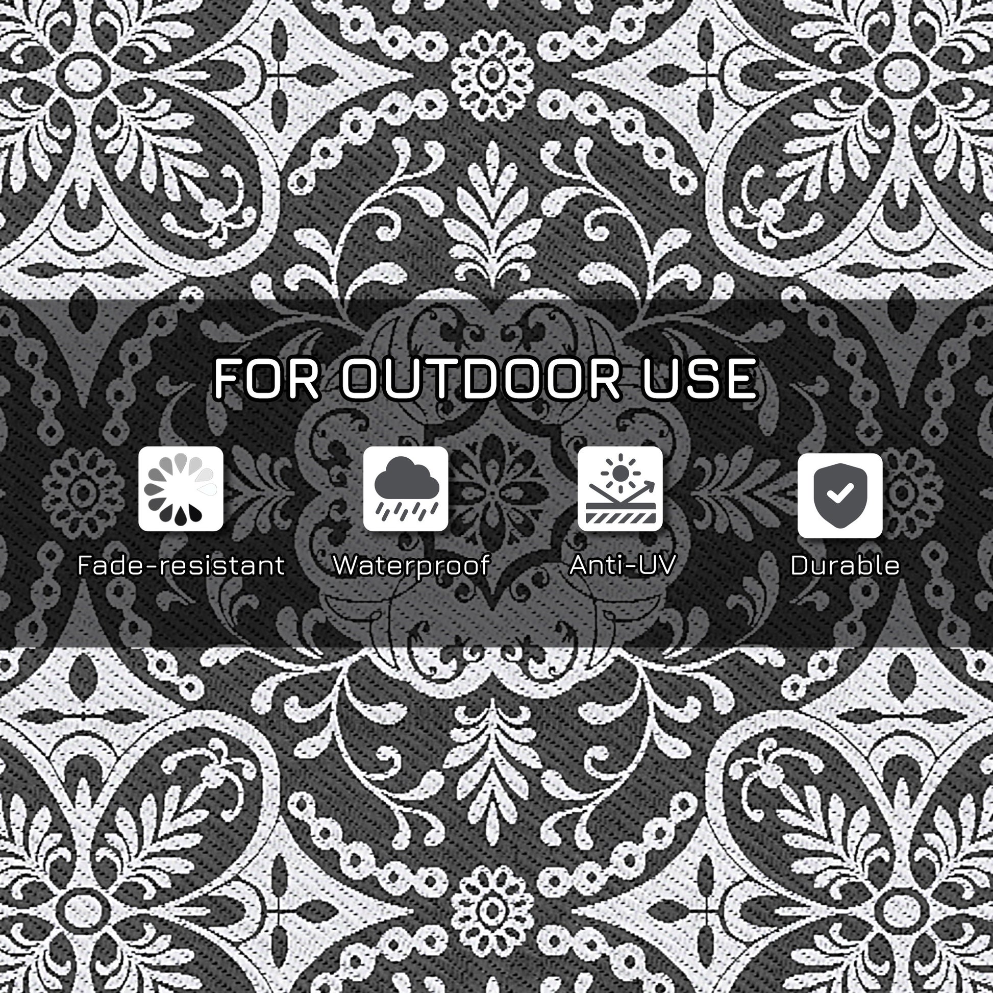 Outsunny Reversible Outdoor Rug, 9' X 18' Waterproof Plastic Straw Floor Mat, Portable Rv Camping Carpet With Carry Bag, Large Floor Mat For Backyard, Deck, Picnic, Beach, Gray & White Floral Multicolor Polypropylene