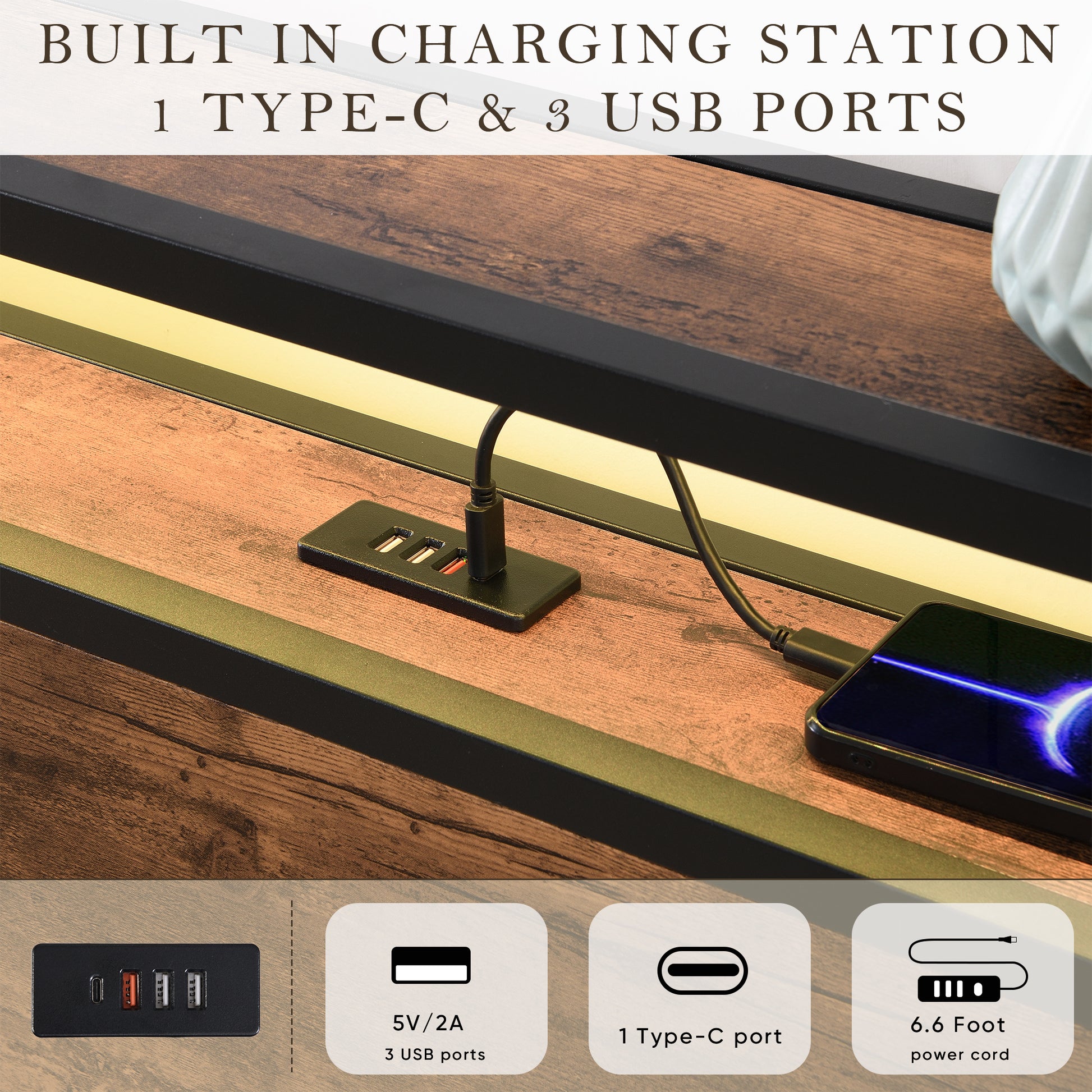 Lift Up Storage Bed Frame, Full Size Bed Frame With Bookcase Headboard & Led Lights, Wooden Platform Bed Frame With Charging Station, No Spring Box Needed, Rustic Brown Box Spring Not Required Full Rustic Brown Metal Brown Bedroom Industrial Bed Frame