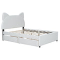 Full Size Upholstered Platform Bed With Cartoon Ears Shaped Headboard And 2 Drawers, White Box Spring Not Required Full White Wood Bedroom Bed Frame Faux Leather Upholstered