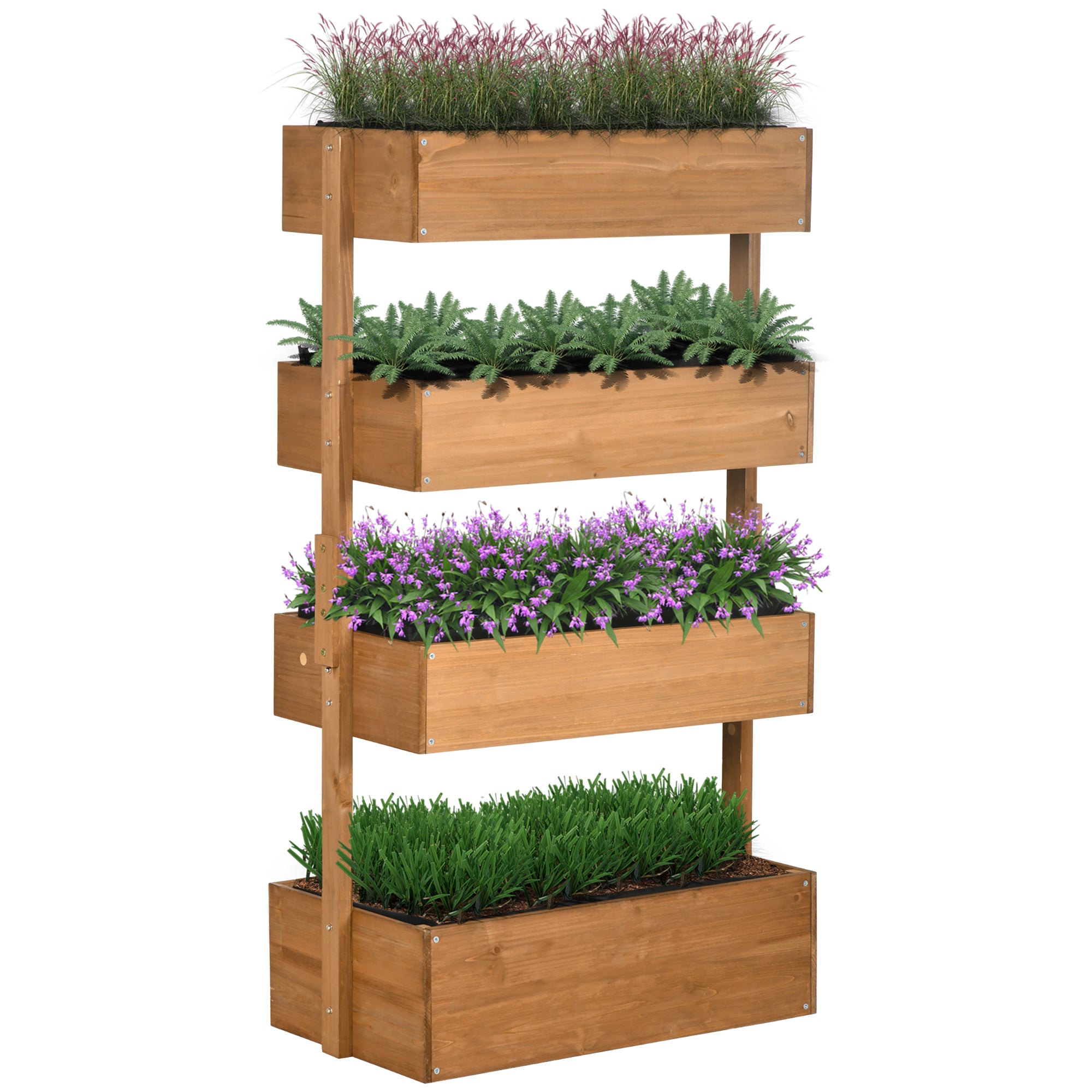 Outsunny Vertical Garden Planter, Wooden 4 Tier Planter Box, Self Draining With Non Woven Fabric For Outdoor Flowers, Vegetables And Herbs, Orange Orange Wood