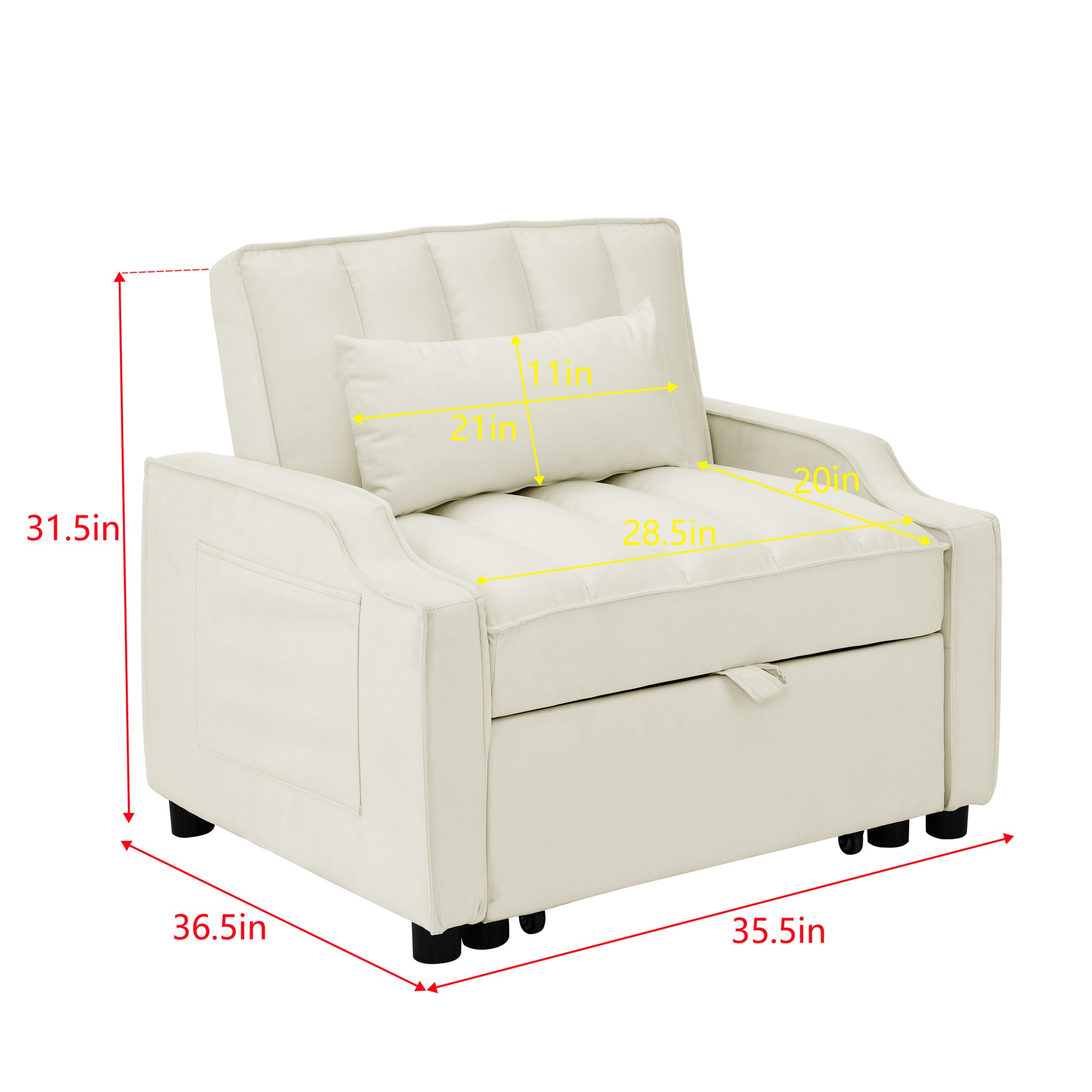 Modern Velvet Armchair Sofa Couch Pull Out Bed,3 In One Convertible For Living Room Sofa Bed,Beige Beige Velvet Cushion Back Medium Soft Medium Duty American Design Pillow Top Arms Foam Velvet 1 Seat