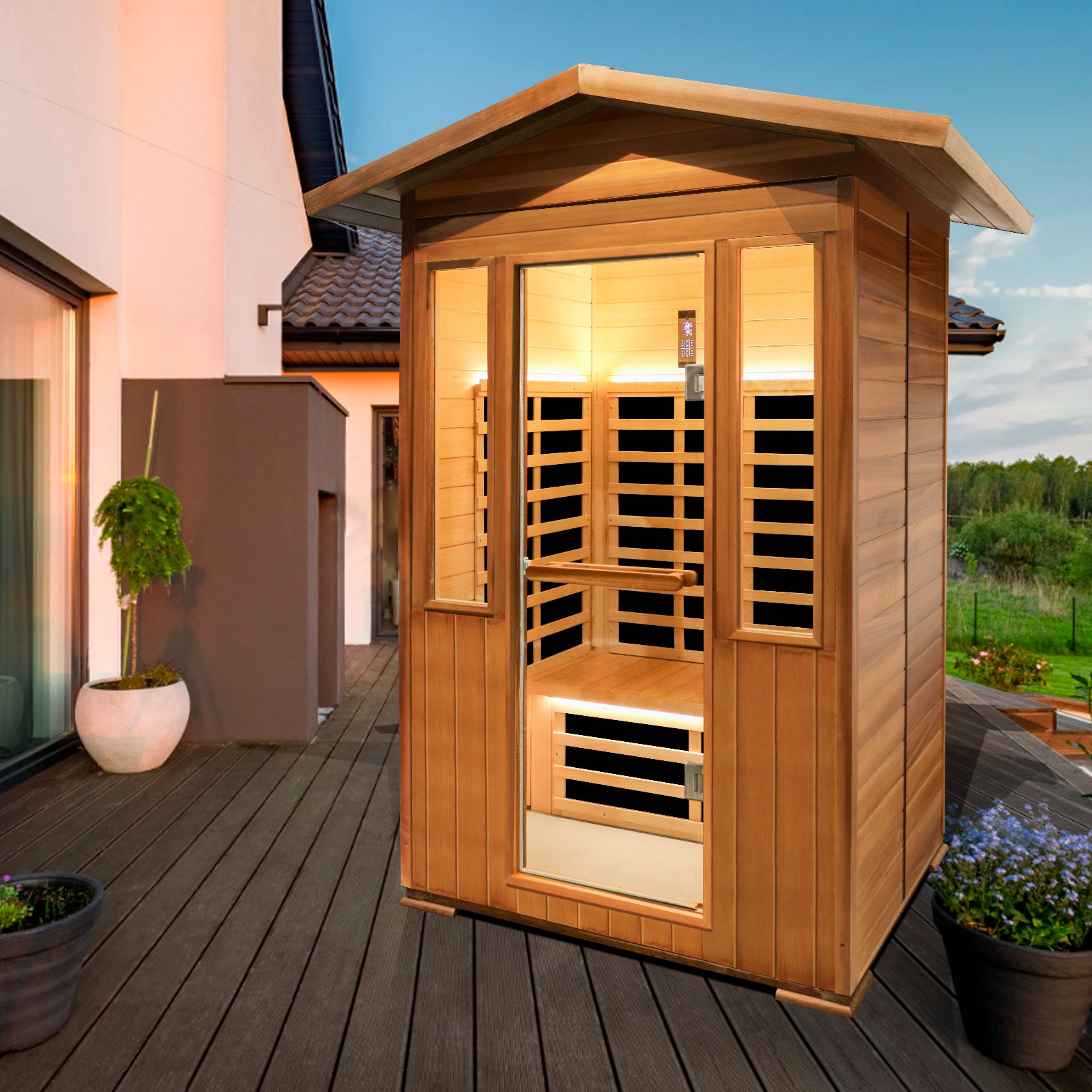 Single Person Spruce Far Infrared Sauna Hair Natural Wood Stainless Steel Glass