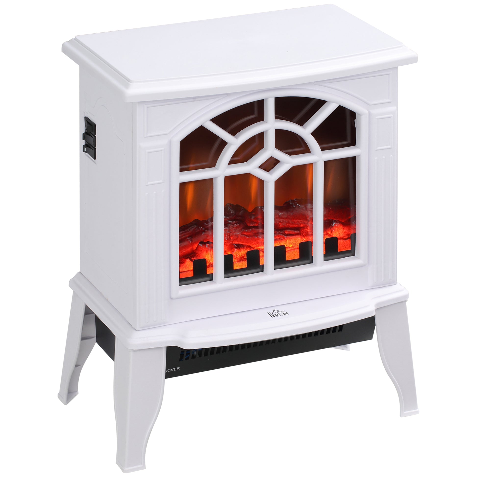 Homcom Electric Fireplace Stove, 18" Freestanding Fireplace Heater With Realistic Flame, Overheating Protection, Portable, 750W 1500W, White White Plastic
