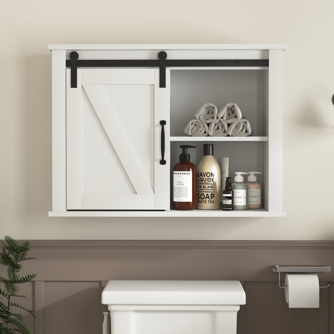 Bathroom Wall Cabinet With 2 Adjustable Shelves Wooden Storage Cabinet With A Barn Door 27.16X7.8X19.68 Inch White Mdf