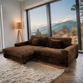 Bella Brown Corduroy Left Facing 2 Piece Sectional Brown Wood Corduroy 2 Seat