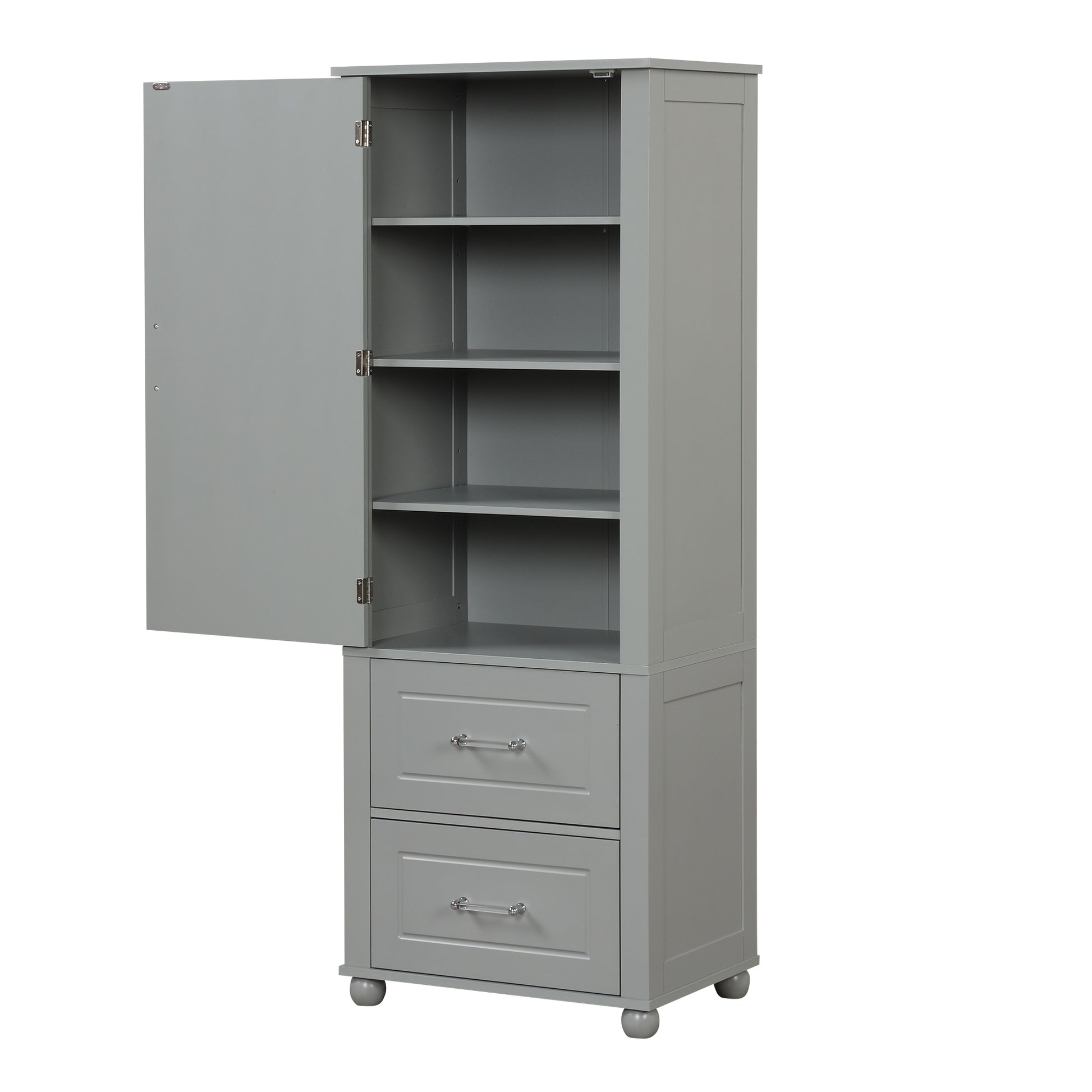 Tall Bathroom Storage Cabinet, Freestanding Storage Cabinet With Two Drawers And Adjustable Shelf, Mdf Board With Painted Finish, Grey Grey Mdf