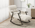 Casual Folding Rocking Chair Upholstered, Lounge Rocking Chair Adjustable High Back And Foot Rest,Side Pockets Placed In Living Room Bedroom Balcony White Teddy