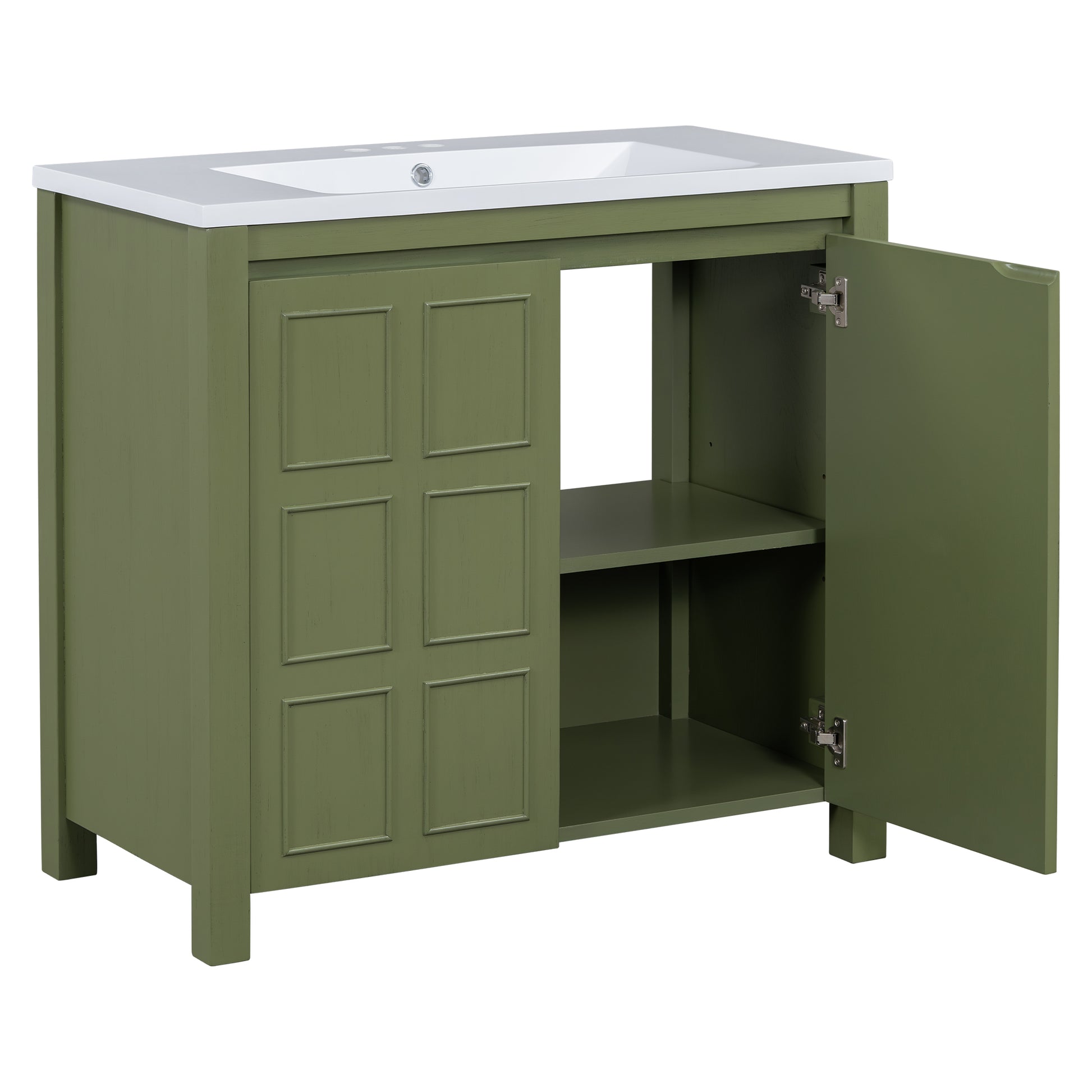 36" Bathroom Vanity Organizer With Sink, Combo Cabinet Set, Bathroom Storage Cabinet, Olive Green Olive Green Bathroom Solid Wood Mdf Resin