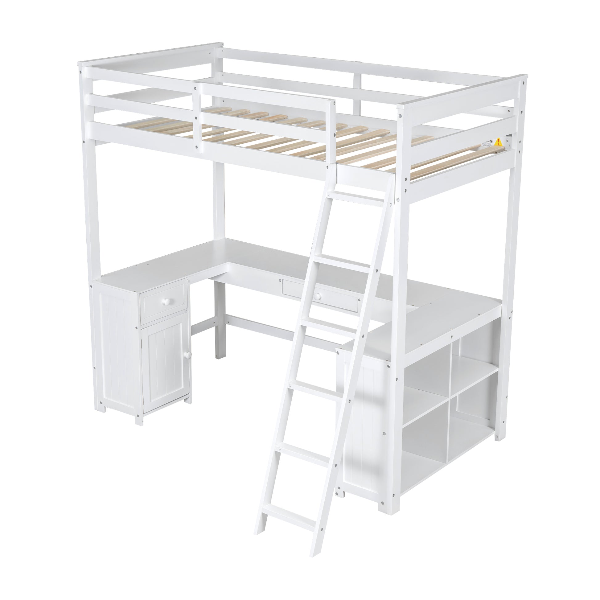 Twin Size Loft Bed With U Shaped Desk, Drawers And Storage Shelves, White Box Spring Not Required Twin White Wood Bedroom Solid Wood Mdf