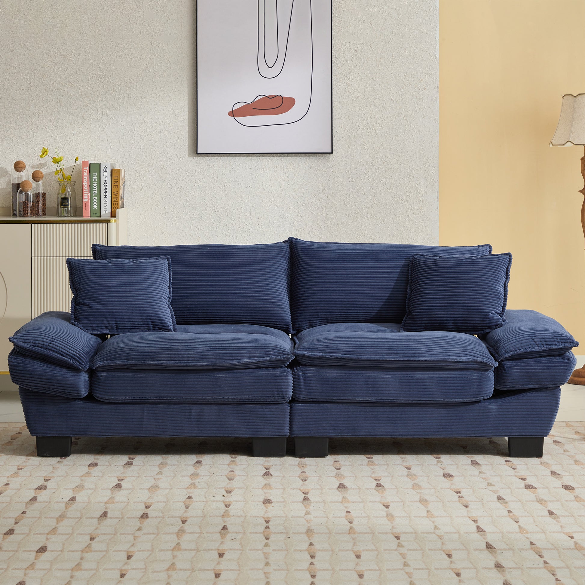 Corduroy Sofa Sleeper Couch Loveseat Sofa With Pillows Comfy Upholstered Deep Seat Sofa For Bedroom,Living Room,Apartment,Office,Dorm Blue Corduroy Blue Foam Upholstered 2 Seat