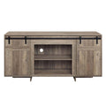 Rick 60 Inch Tv Media Entertainment Console, 2 Farmhouse Barn Doors, Gray Gray 60 69 Inches Metal