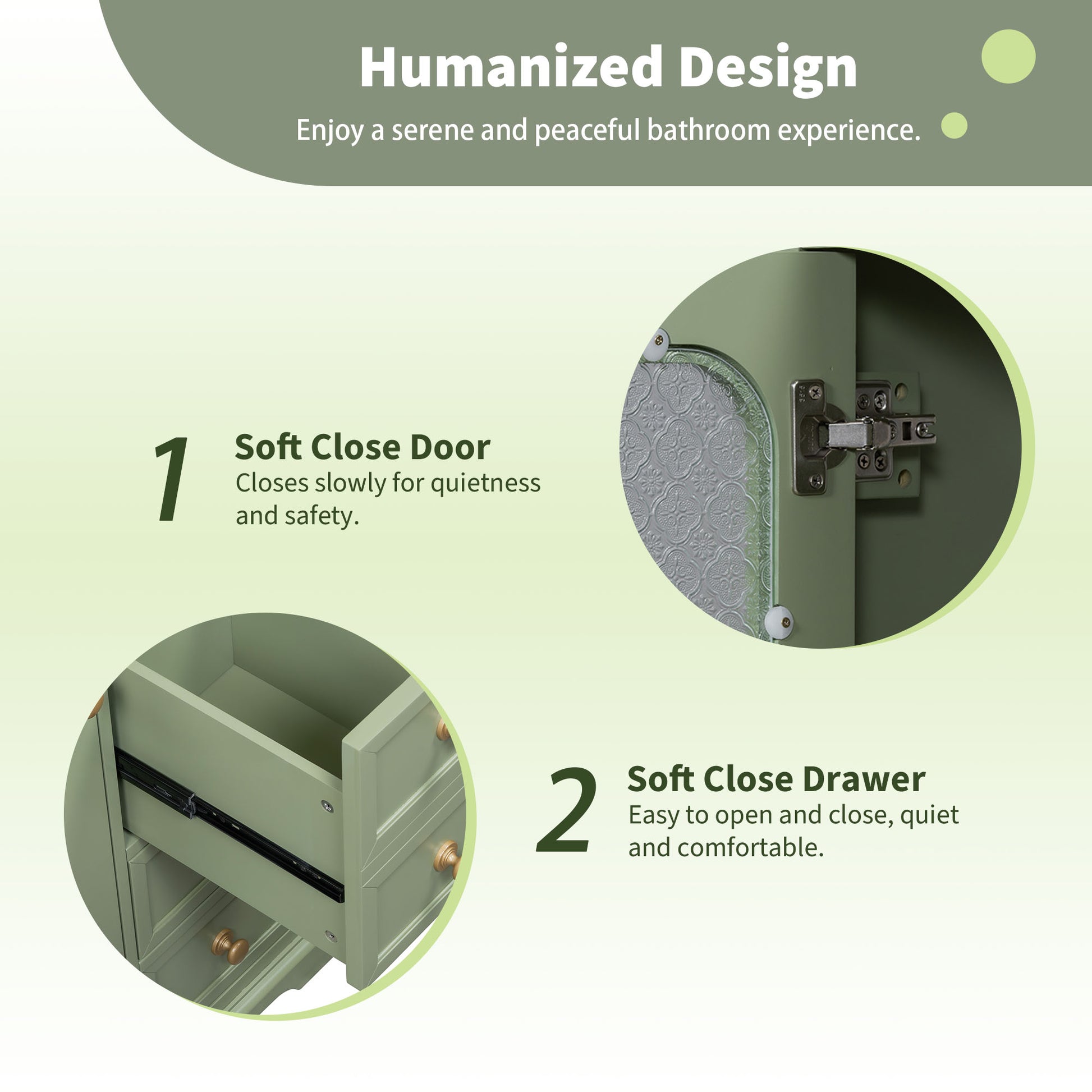 30 Inch Bathroom Vanity With A Soft Close Glass Door, Adjustable Shelves, And Three Drawers Green Bathroom Solid Wood Mdf Glass