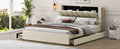 King Size Upholstery Platform Bed With Storage Headboard, 2 Drawers And Trundle,Beige King Beige Upholstered