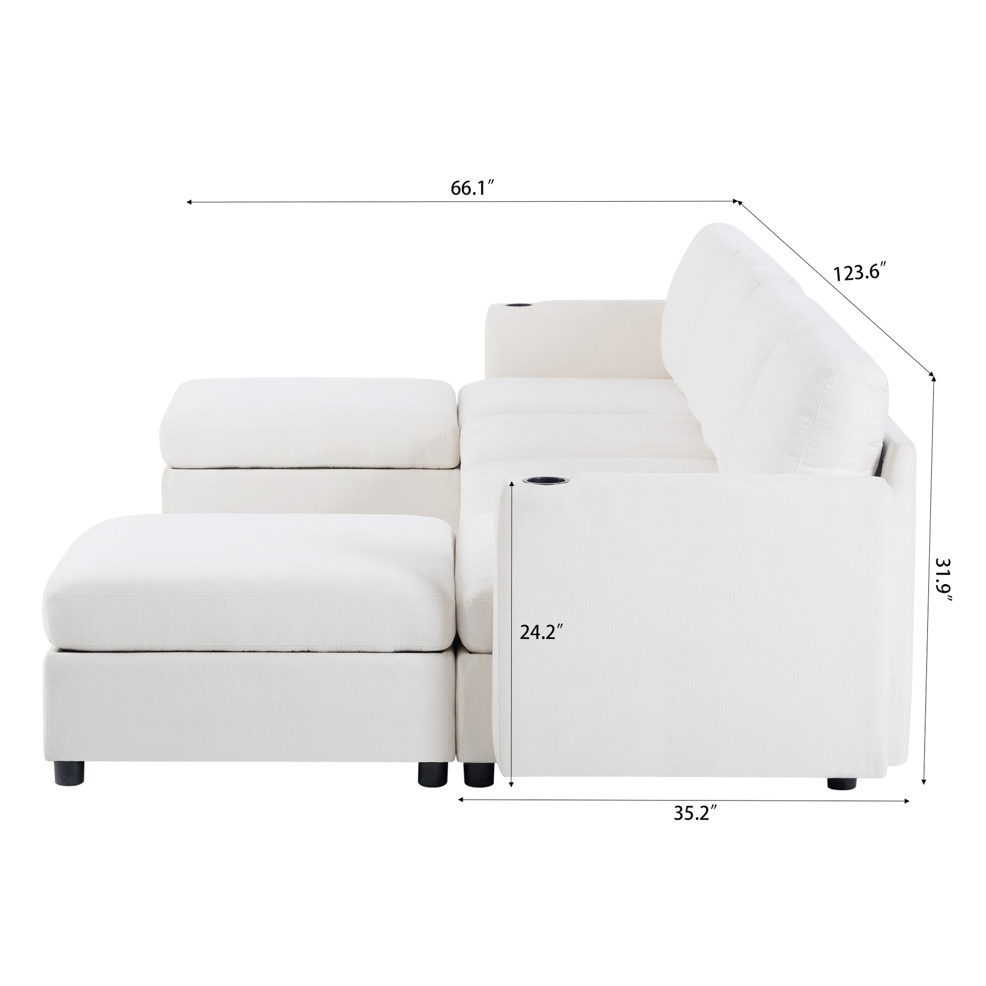 Modern Large Sectional Sofa, U Shape Modular Sectional Couch With Storage Function,123" Sofa Bed With Ottoman,6 Seat Sectionals Chaise For Living Room,Chenille Antique White Fabric 6 Seat