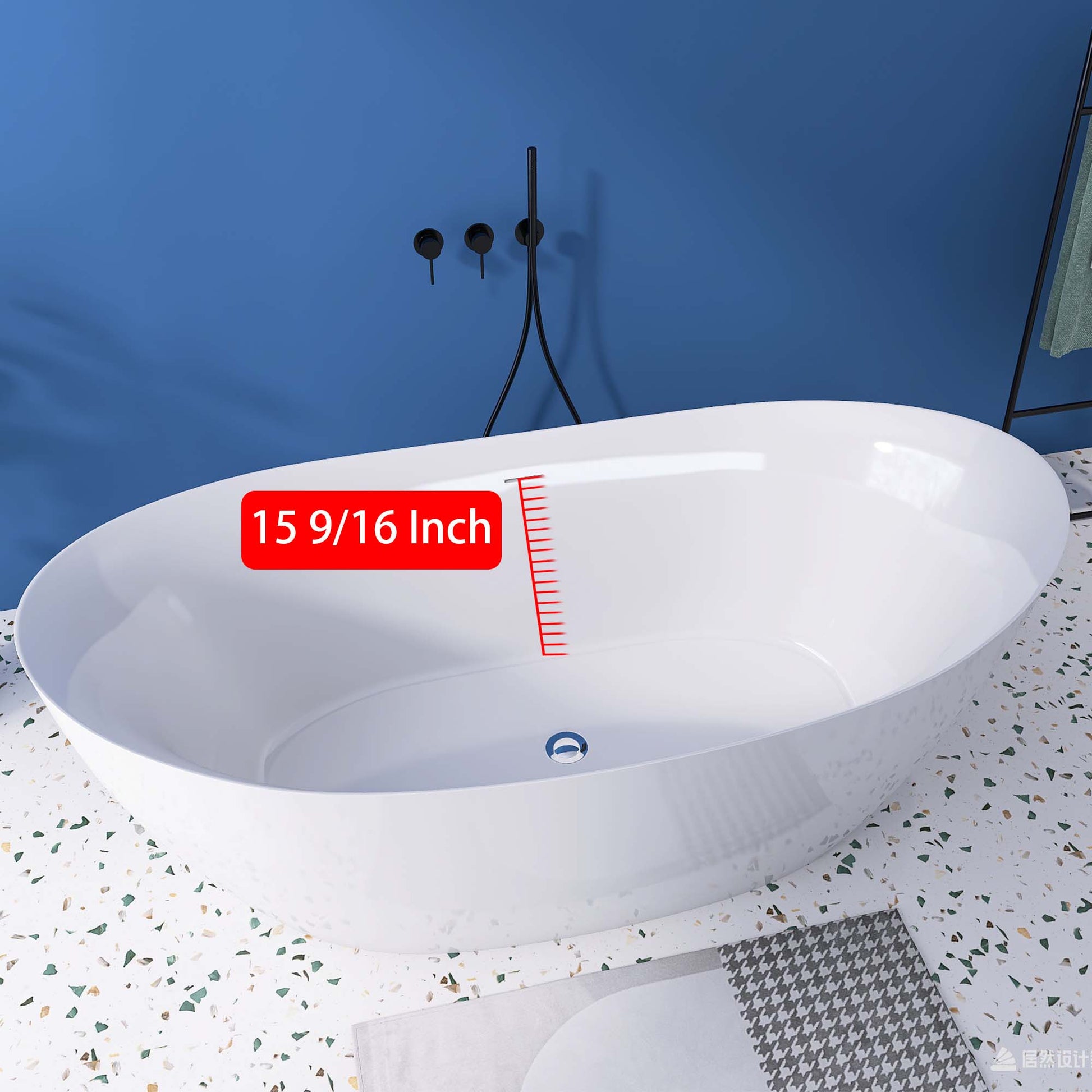 69" Acrylic Free Standing Tub Classic Oval Shape Soaking Tub, Adjustable Freestanding Bathtub With Integrated Slotted Overflow And Chrome Pop Up Drain Anti Clogging Gloss White Gloss White Oval Bathroom Freestanding Tubs Polished 61 69 In Modern Soaking