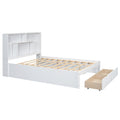 Queen Size Platform Bed With Storage Headboard And 2 Drawers, White Box Spring Not Required Queen White Wood Bedroom Bed Frame Solid Wood Mdf