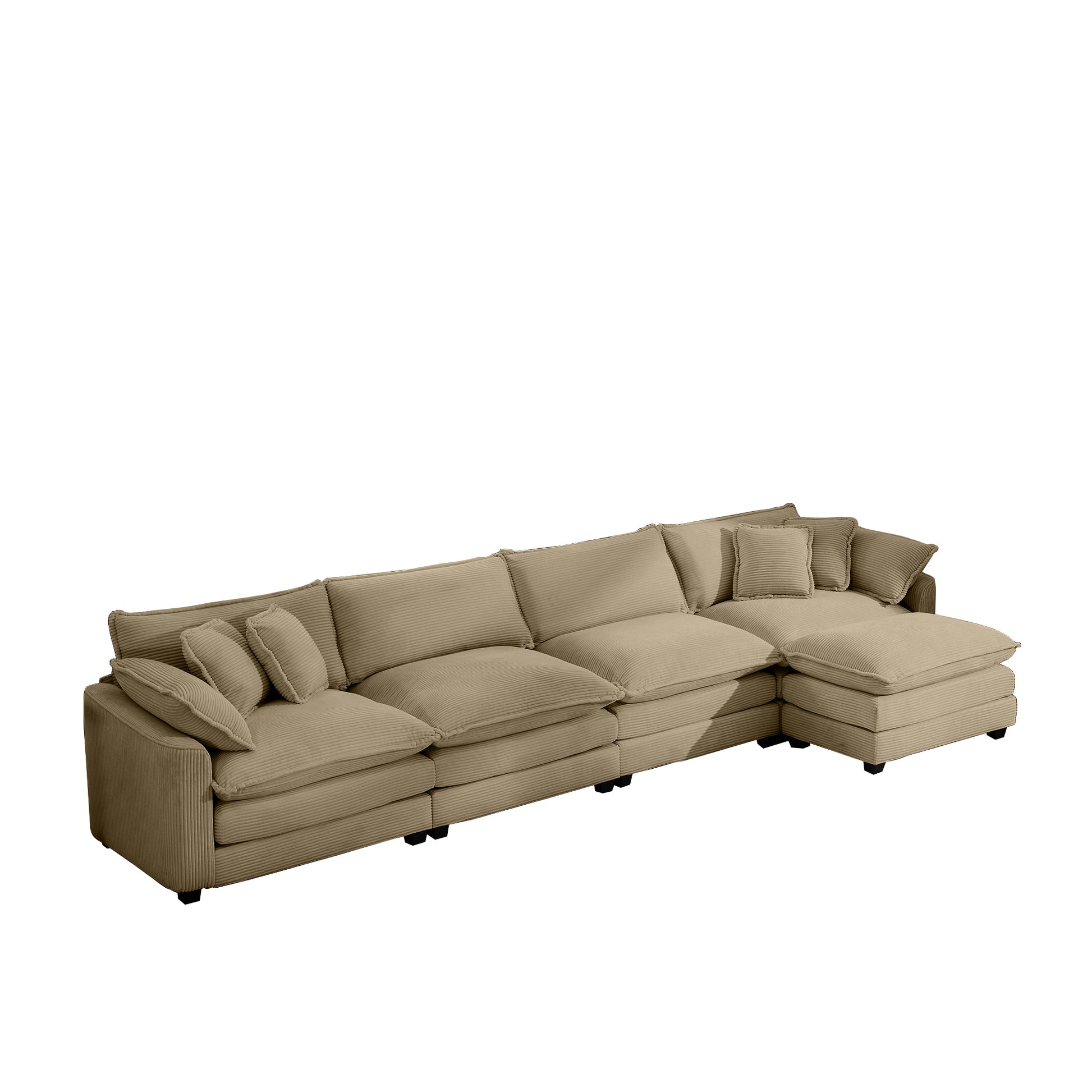 Corduroy Sofa Modern Upholstered 4 Seater With With 1 Footstool Corduroy Fabric Sofaoffice Living Room Apartment Comfort Sofa, Easy To Assemble With 2 Arm Pillows And 4 Throw Pillows Tan Corduroy 4 Seat