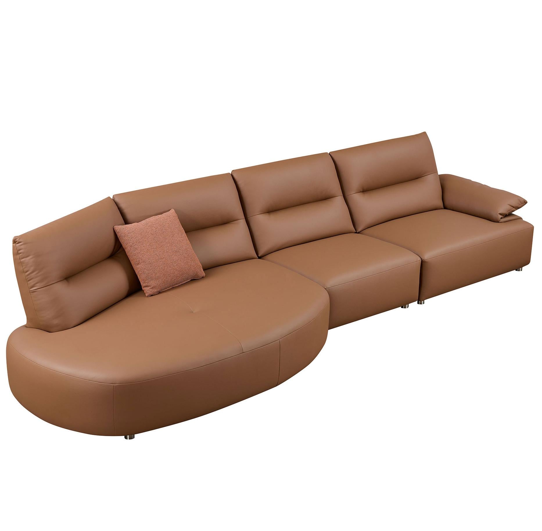 147.24'' Oversied Modern Sectional Curved Shaped Sofa Couch For Living Room,Upholstered 5 Seat Sofa Eco Leather Couch Set ,Brown Brown Leather 5 Seat