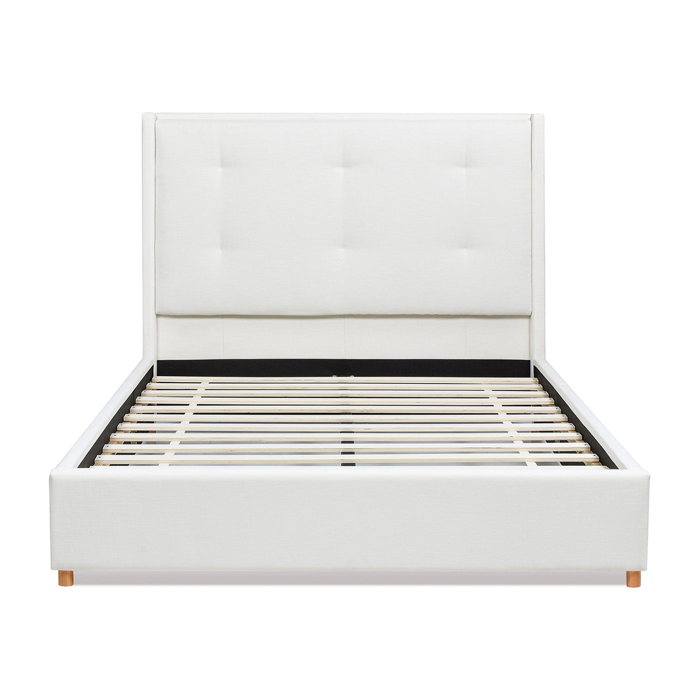 Miramar Queen Cushion Back Headboard Platform Bed Frame, Antique White Polyester Box Spring Not Required Queen Antique White Wood Foam Polyester Polyester